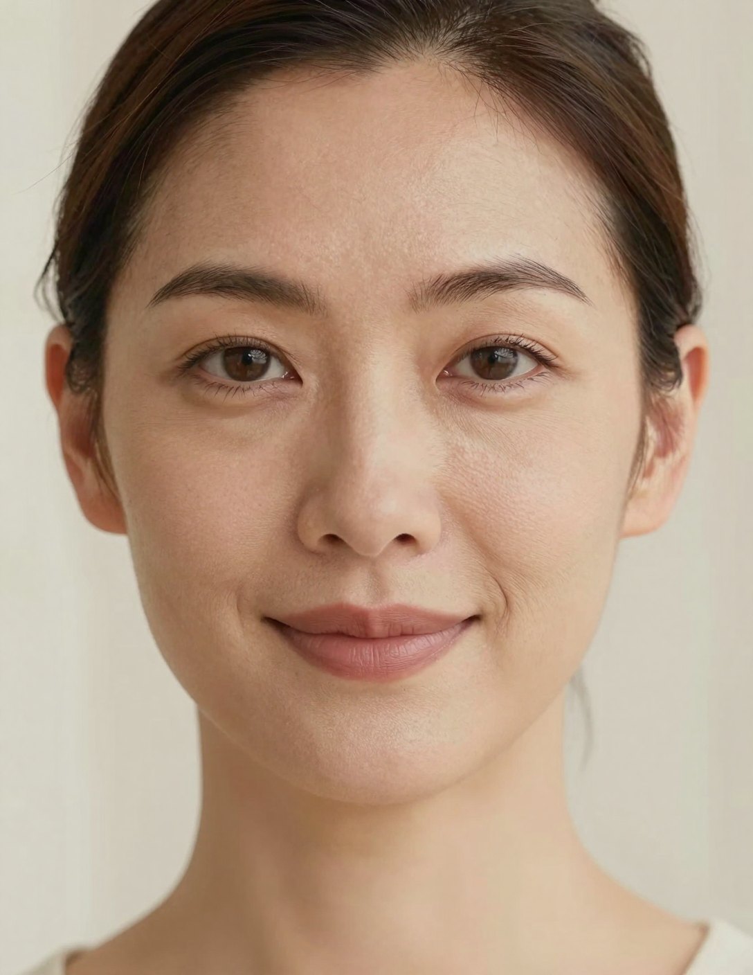 A woman's face, looked at closely area by area